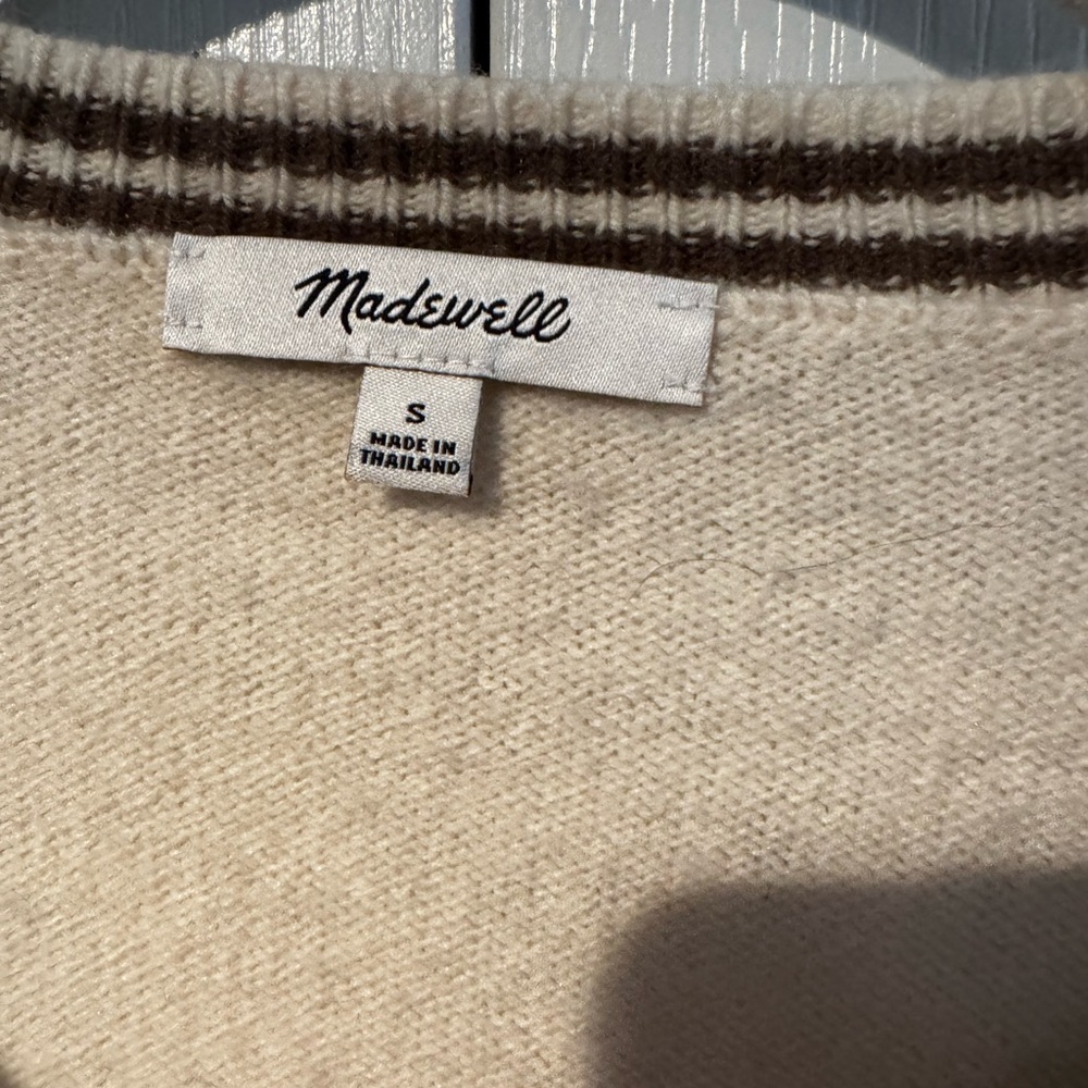 Madewell Antique Cream Wiltshire Sweater with Olive Green Trim - Size S - Picture 5 of 7